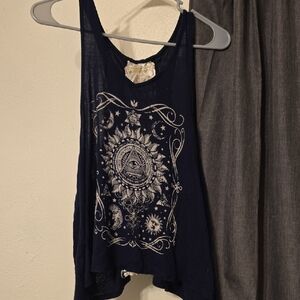 Ocasion Navy Scoop Neck Tank with White Celestial Graphic